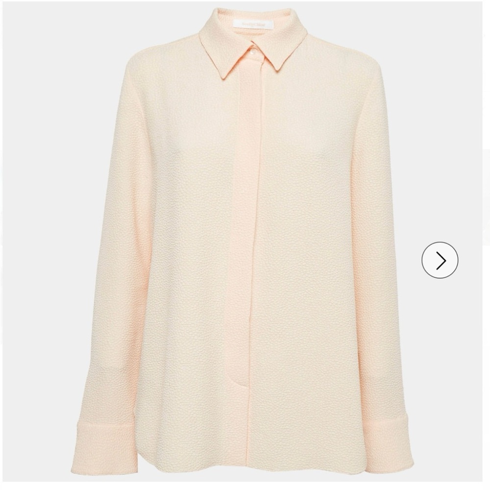 See By Chloe Pink Champagne Textured Crepe Pleated Top Women’s 38 Medium Career